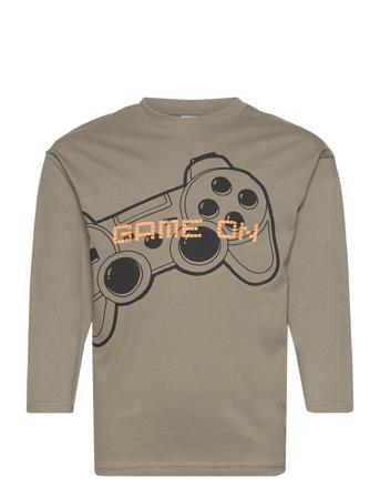 Top Ls Placement Print T-shirts Long-sleeved T-shirts Grønn Lindex*Betinget Tilbud