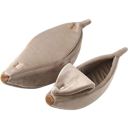 Kattehus, sød seng med blødt plysstof til katte og killinger. Khaki. Stor