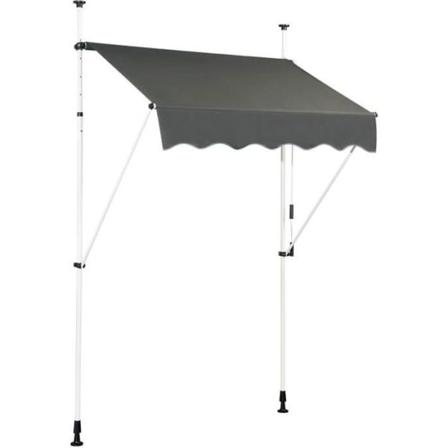 COSTWAY Manuell infällbar markisgardin utan borrning 150x125CM-vinkel, justerbar höjd-metall och tyg-fönster, balkong, trädgård-grå Grå
