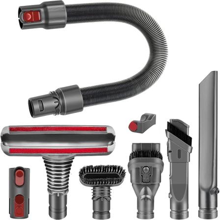 Udskiftningssæt, børstehoveder, fleksibel slange, tilbehør, forlængelse, kompatibel med Dyson V6 V7 V8 V10 V11 V15 (8-i-1-sæt)