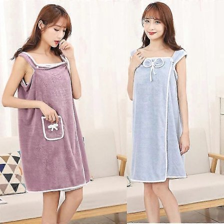 Set med 2 Damrockar Korallfleece Badhandduk Ärmlös Snabbtorkande Bastuhandduk (One Size)