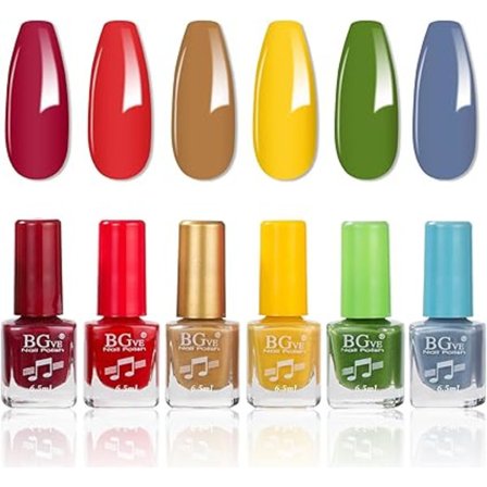Set, Quick Dry and Long Lasting Nail Polish Glitter Red Yellow Green Blue Nail Polish Kit, 6 Pcs