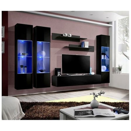 Väggmonterad TV-möbel - Fly II - 310 cm x 190 cm x 40 cm - Svart