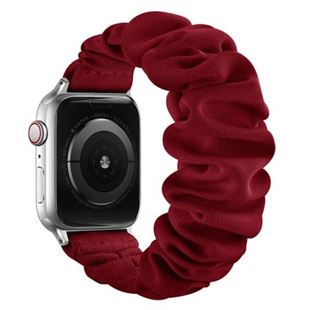 Apple Watch Series 6 / 5 44mm elastic hair band style watch strap - Silver Connector / Wine Red / Size: L