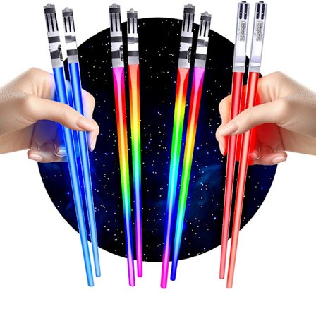 Valomiekka Syömäpuikot Setti, 4 Paria - LED-Valaisevat Sushi Syömäpuikot 8 Väritilalla - Uudelleenkäytettävä Sci-Fi Design