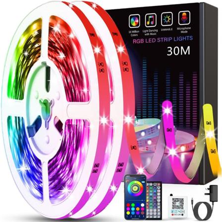 30M Led Strip-lys (2 ruller på 15M) Bluetooth Smart App Kontroll Musikksynkronisering Fargeskiftende RGB Led-lysstrimler med fjernkontroll
