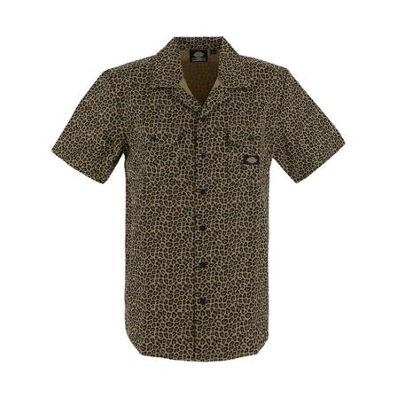 Dickies, shirt with leopard print all-over Bruin, Heren, Maat:S