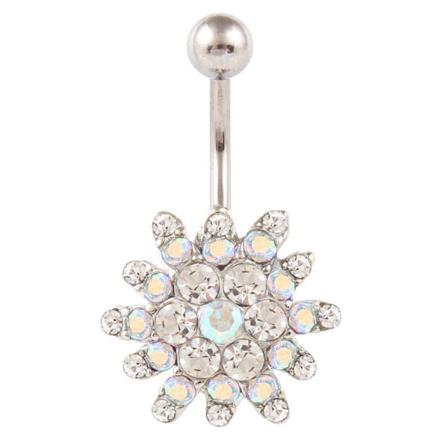 Navelpiercing Blomma / Rhinestone Och Kirurgiskt Stål Silver