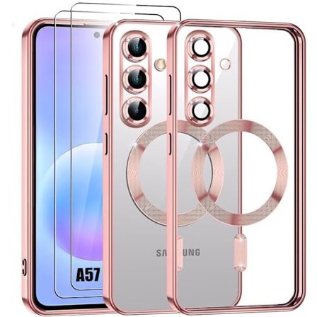 Cover til Samsung Galaxy A57 5G, Beskyttelse i Rosa Kant med Magnetisk Cirkel - 2 Hærdede Glas