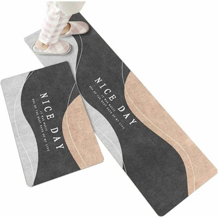 Sett med 2 sklisikre kjøkkenmatter, matter foran vasken gulvmatte for kjøkken Orbant, moderne baderomsmatte dørmatte 1 40 x 60 cm + 40 x 120 cm