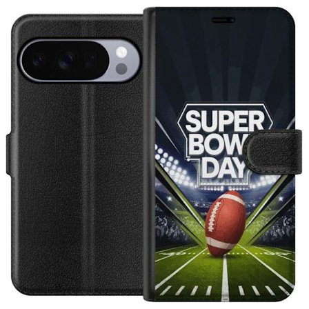 Yhteensopiva Lompakkokotelo Google Pixel 10 Pro XL Super Bowl Day juliste, jossa amerikkalainen jalkapallo valaistuksella varustetulla areenalla drama