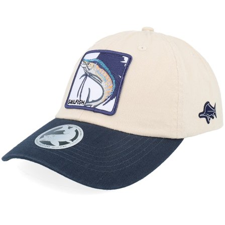 Skillfish - Beige unconstructed Cap - Sail Fish Box Stone Washed Stone/Navy Dad Cap @ Hatstore