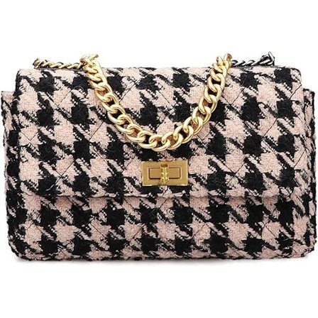 PU-læder Sort/hvid Hundetandsmønstret Dame Skuldertaske A