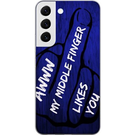 Kompatibelt Mobildeksel til Samsung Galaxy S22 5G Mørk typografisk illustrasjon med hjerteform og budskap om vennskap mot dyp blå tretekstur