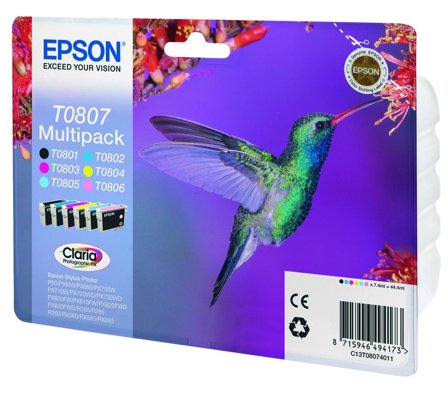 Epson T0807 Multipack - svart, gul, cyan, magenta, lys magenta, lys cyan - original - blekkpatron