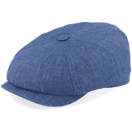 Stetson - Blå flatcap Keps - Hatteras Linen Stripe Blue With White Stripe Flat Cap @ Hatstore