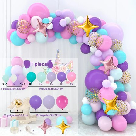 Färgglad regnbågsballong krans båge set, enhörning bröllop födelsedagsfest dekoration, barn baby shower latexballong