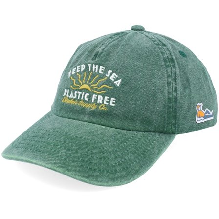 Slacker Supply - Keep The Sea Plastic Free Washed Green A-frame Dad Cap Unconstructed Green Cap - @ Hatstore