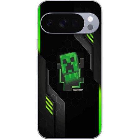 Kompatibelt Mobilskal till Google Google Pixel 10 Pro Grön pixelbaserad creeperliknande spelillustration med futuriska neoninslag och mörk techbakgr