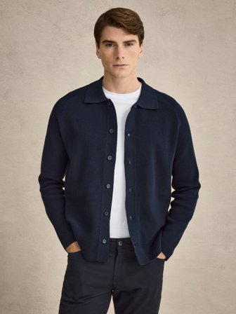 John Henric Men's Marineblå Cardigan Relaxed Fit Size XL