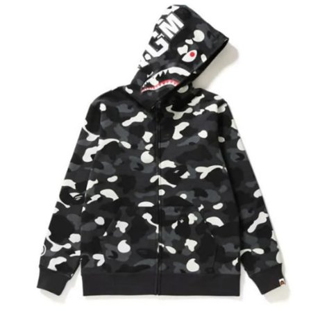 BAPE WGM Camouflage 3D Hættetrøje med Lynlås og Hajmønster