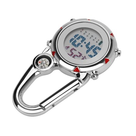 Karabinhage-ur med klip, multifunktionel kvartsur med lysende urskive, digitalt ur med