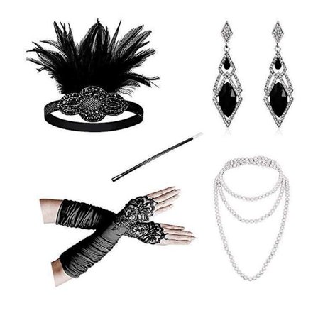 1920-luvun Asusteet - Pääpanta, Flapper-Kaulakoru, Hanskat