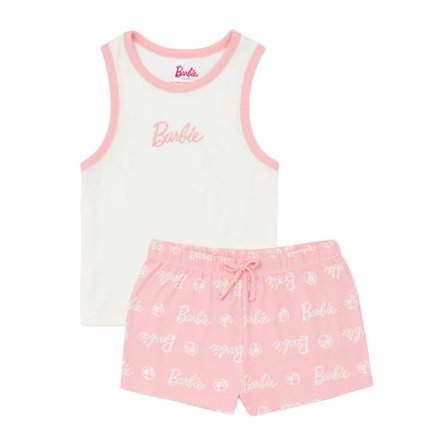 Barbie Dam/Kvinnors Korta Pyjamas Set 10 UK Rosa/Vit