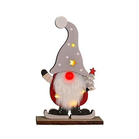 Trefigur av julenisse med LED-lys, håndlaget svensk tomte, skandinavisk julenisse, myk dukke