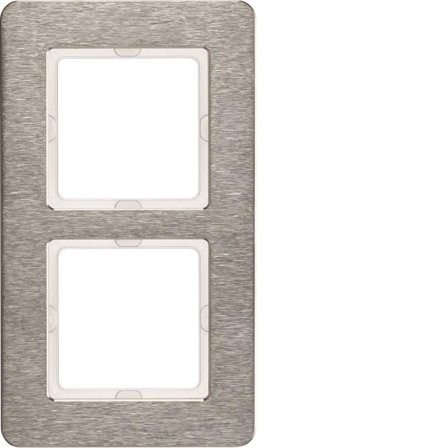 Hager 10126083 Täckram för Berker Q.7, rostfritt stål 2-fack, Strömbrytare & vägguttag