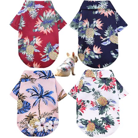 Hundskjortor, Hawaiianska blommiga hund- och katt-t-shirts 4-pack, Andningsbara svala sommarkläder för små, medelstora och stora husdjur, 