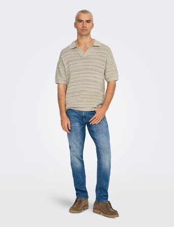 ONLY & SONS Onsgrayson Ds 5 Chochet Polo Knit Noos - Beige - S