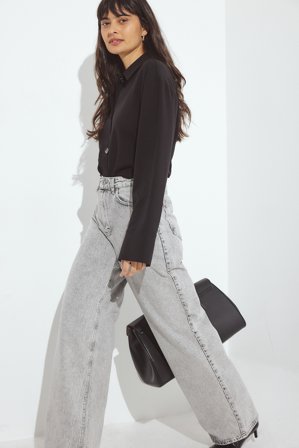 NA-KD Weite Jeans mit hoher Taille - Wide Leg Jeans - Grau - EU 34