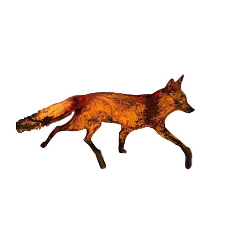 Smygande rustik metallräv för trädgårdsdekoration med markfästen, järnräv för trädgårdsdekoration (FMY)