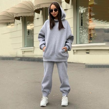 Träningsoverall för kvinnor, 2-delad, huvtröja och byxor, joggingset, outfit Light Grey S