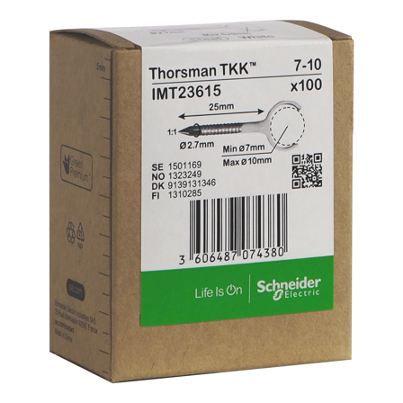 Schneider Electric IMT23615 Klemmer skrue, 100-pakning, rund kabel 7-10, 2,7x25 mm, Installasjonsmaterial