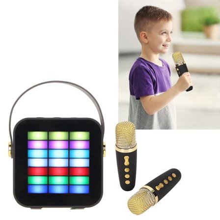 Barnas Mini Karaoke Maskin BT 5.3 LED Lyseffekter Trådløs Bluetooth-høyttaler med 2 Mikrofoner for Fest