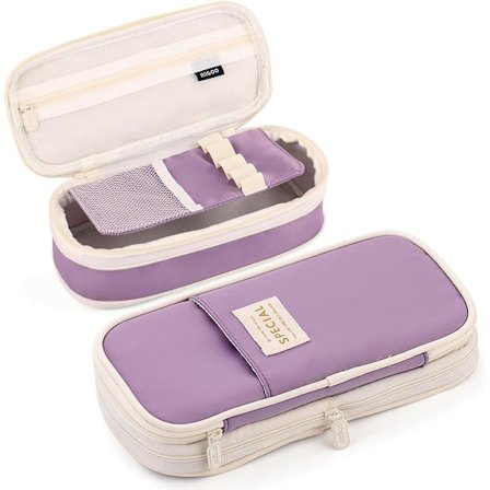 Utvidbar pennal med rom, pennal med stor kapasitet, pennalpose, bærbar pennal stor skoleartikler (lilla)