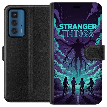 Kompatibel Tegnebogsetui til Motorola Motorola Edge 20 Pro Stranger Things-inspireret fantasyillustration med mørkt monster, cyklende børn og dramat