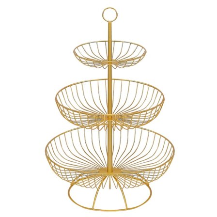 Frugtkurv 3-lags Metal Frugtkop Grøntsags Frugt Skål Frugtkage Display Stativ Kompatibel Med Køkkenbord Dekoration Frugt Trådhylde Opbevaring Ra