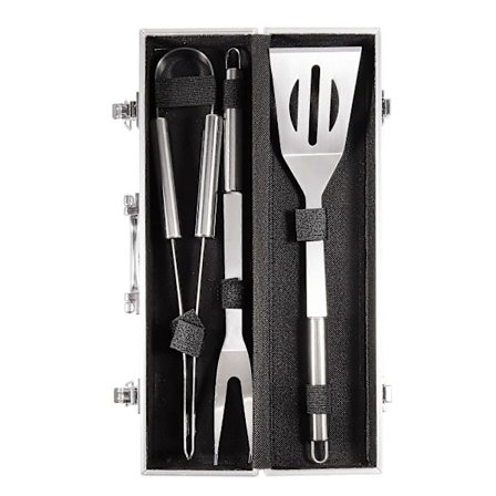 Grillredskabssæt, BBQ Redskabssæt til Grilning, Aluminiumskuffert, 3 Redskaber i Rustfrit Stål, Materiale: aluminiumslegering