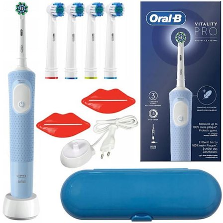 Elektrisk tandborste - Oral-B - Vitality Pro D103 Blå - 4 borsthuvuden - reseetui - smart timer