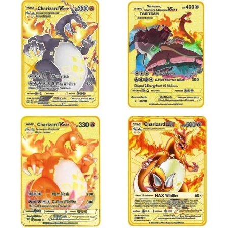 Charizard Vmax Metalkort - 4 stk. Ultra Sjældne Kort Metalkort V Kort/vmax/ex/dx Samlerkort - Gaven til Samlere