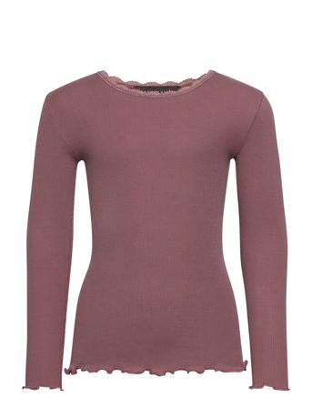 Organic T-Shirt Regular Ls W/ Lace T-shirts Long-sleeved T-shirts Rosa Rosemunde Kids