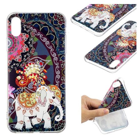 Mjukt fodral med mönstertryck för iPhone Xs Max - Elefant Och Påfågel