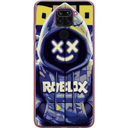 Kompatibelt Mobildeksel til Xiaomi Xiaomi Redmi Note 9 Blågul Roblox hettegenserfigur med minimalistisk neonstil og masket ansikt, moderne spillillus