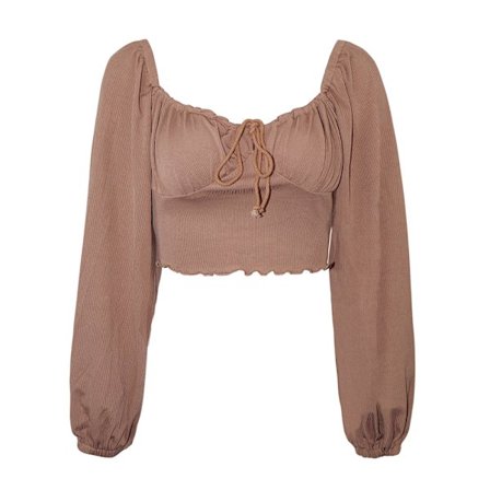 Bluser med snøring Steam Puff Sleeve Front V-hals Crop Tee