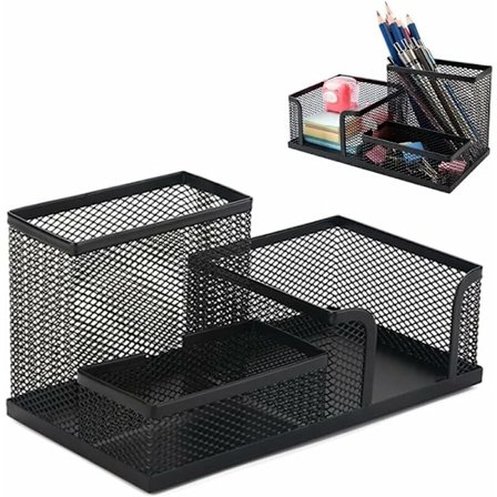 Skrivbordsorganisatör med 3 Fack, Pennställ i Metall Utrymmesbesparande Skrivbordsorganisatör i Metall