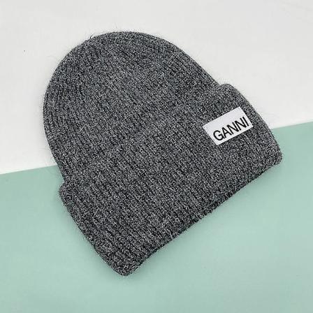 Strikket herre- og damelue Ganni Vinter Varm Mansjettstrikket Stretch Beanie Hat Dark gray