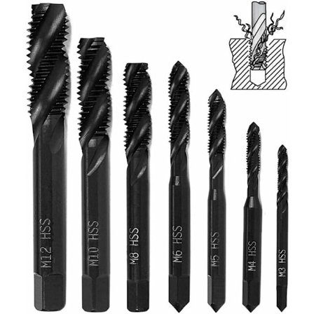 7kpl Nitridi Kierreterä, HSS 6542 Metrinen Koneterä Kapeneva Varsi Kierretyökalu M3 M4 M5 M6 M8 M10 M12 Puuporanterälle